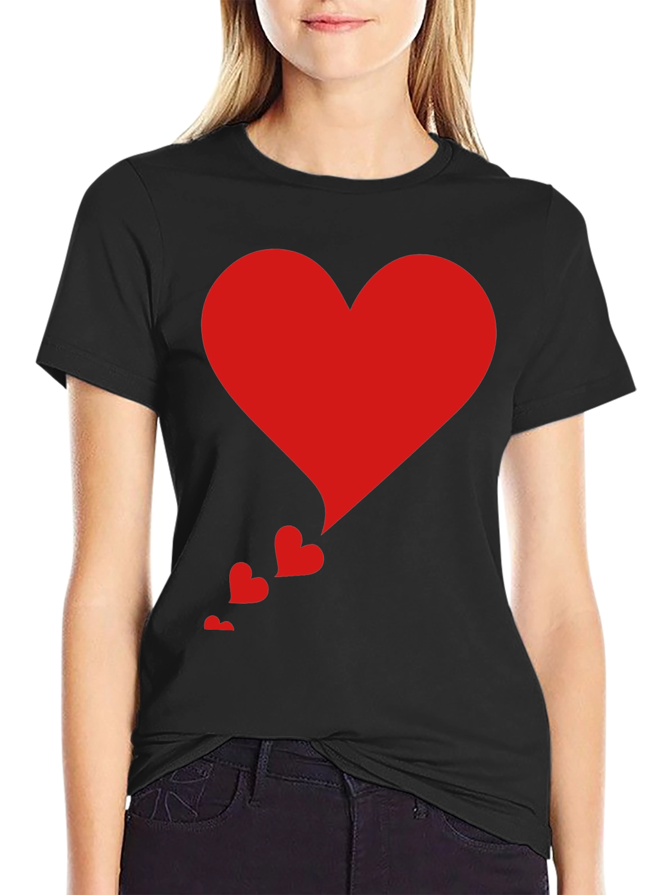 Heart Cascade Tee - Stylish Black T-Shirt