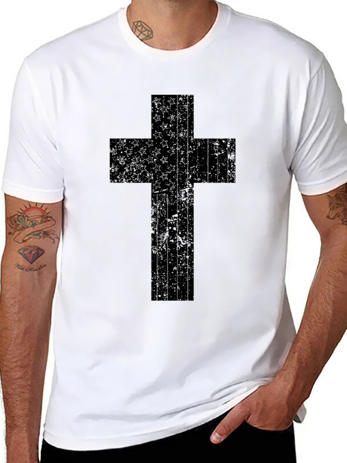 American Flag Cross Graphic T-Shirt