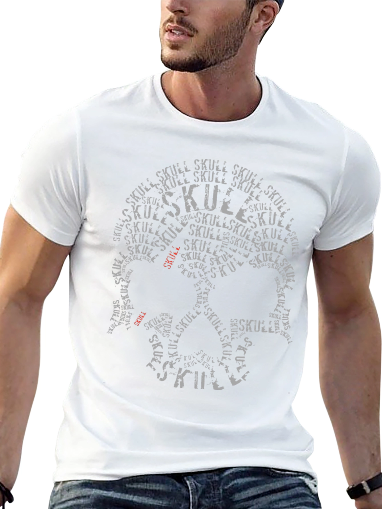 Skull Word Art Graphic Print Mens T-Shirt