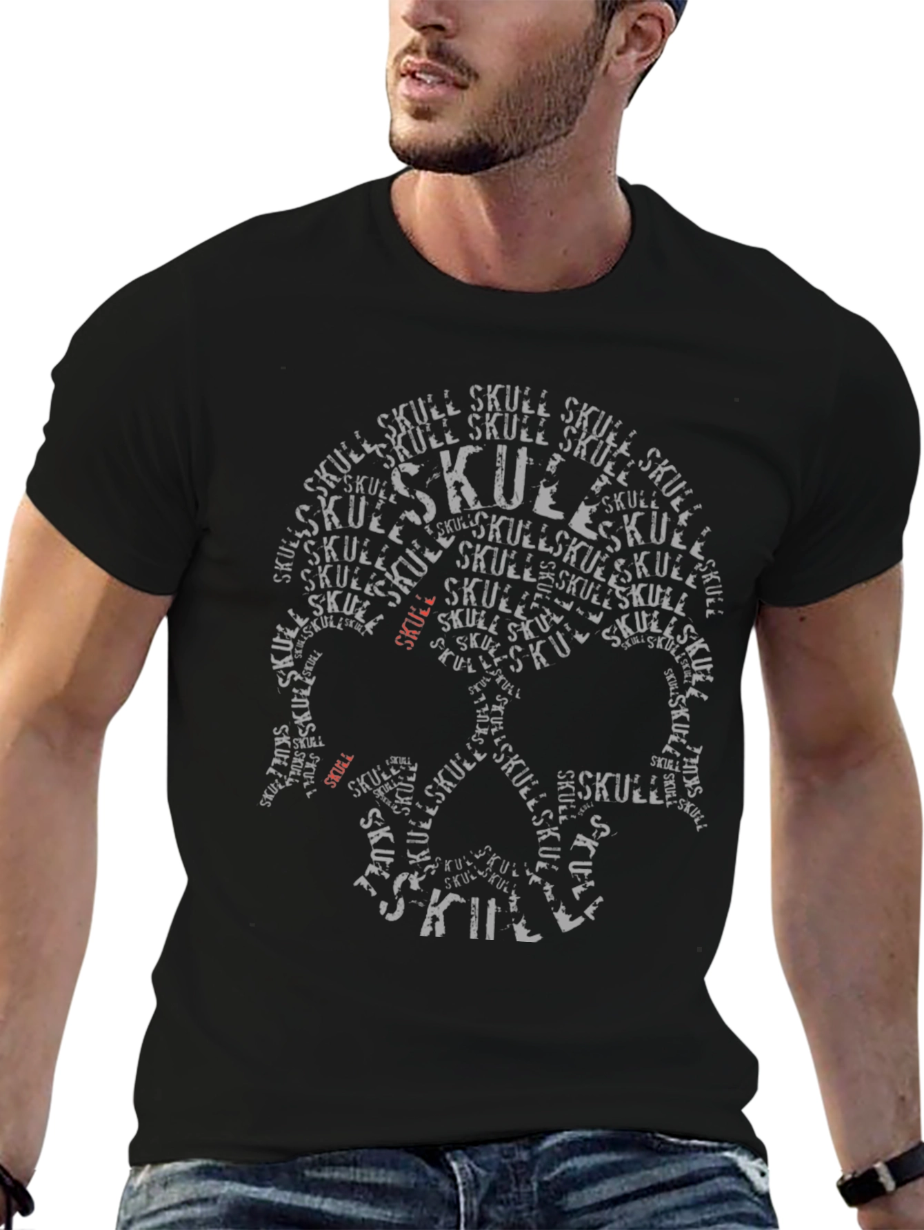 Skull Word Art Graphic Print Mens T-Shirt