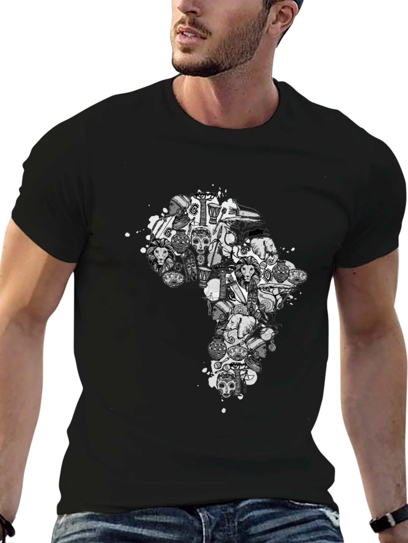African Art Print Black T-Shirt