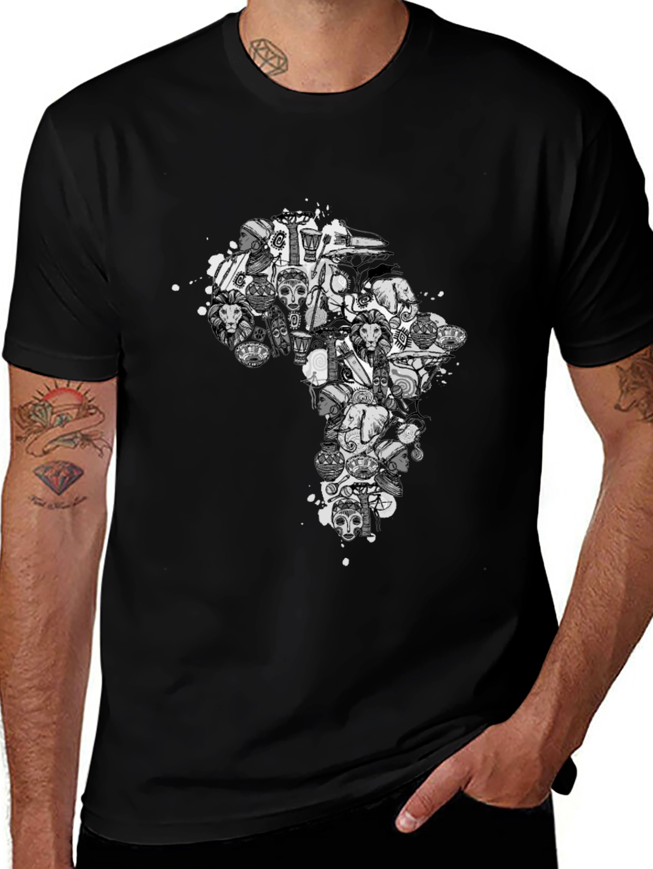 African Art Print Black T-Shirt