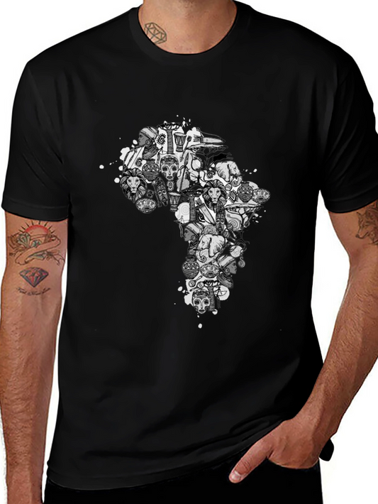 African Art Print Black T-Shirt