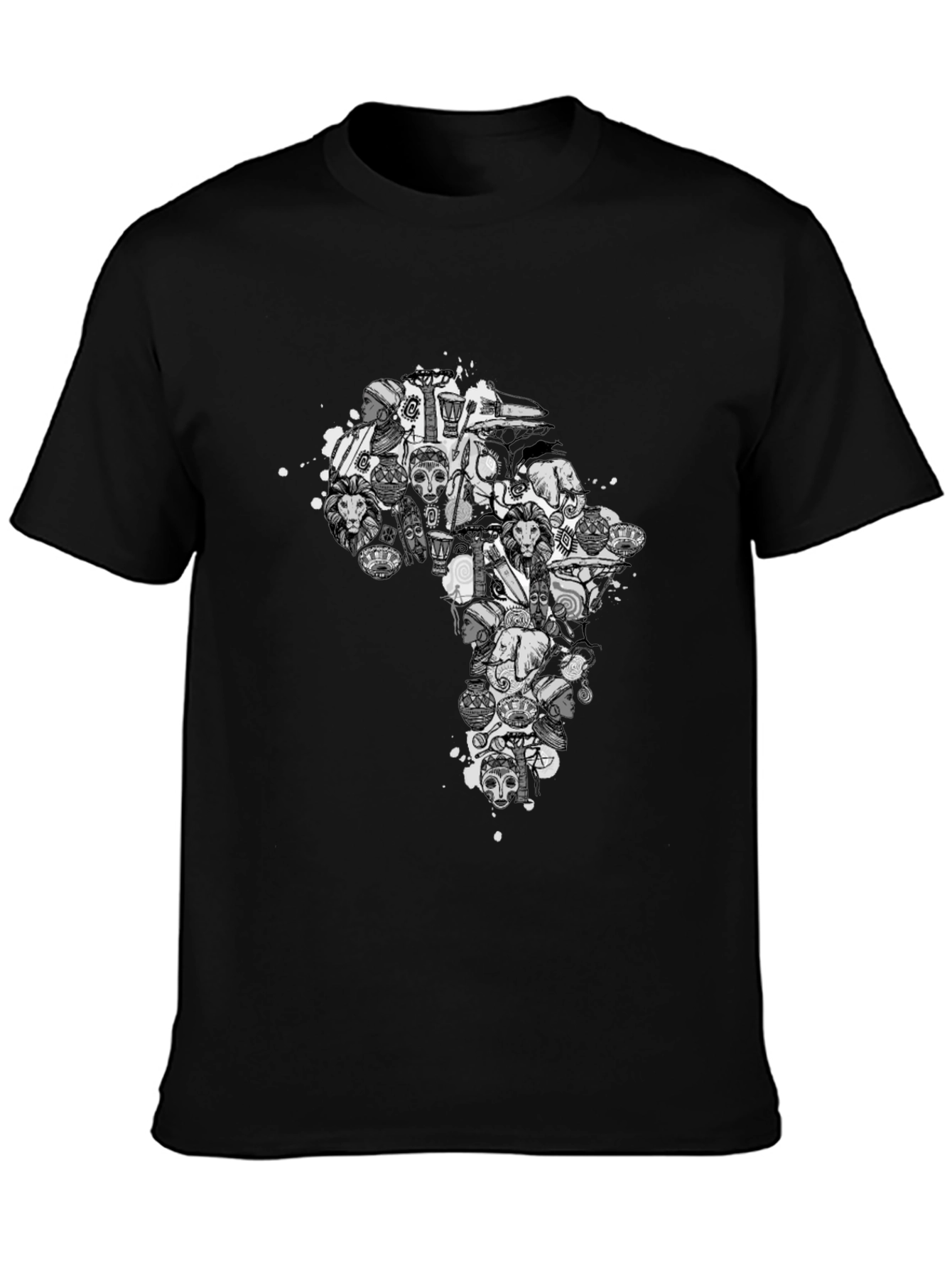 African Art Print Black T-Shirt