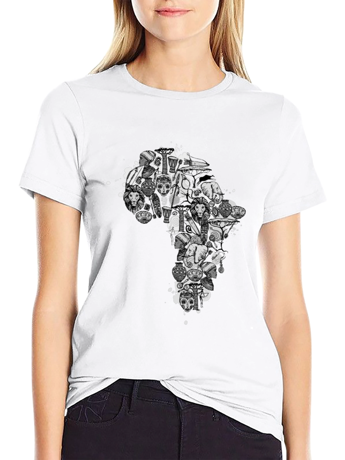 African Art Print Black T-Shirt