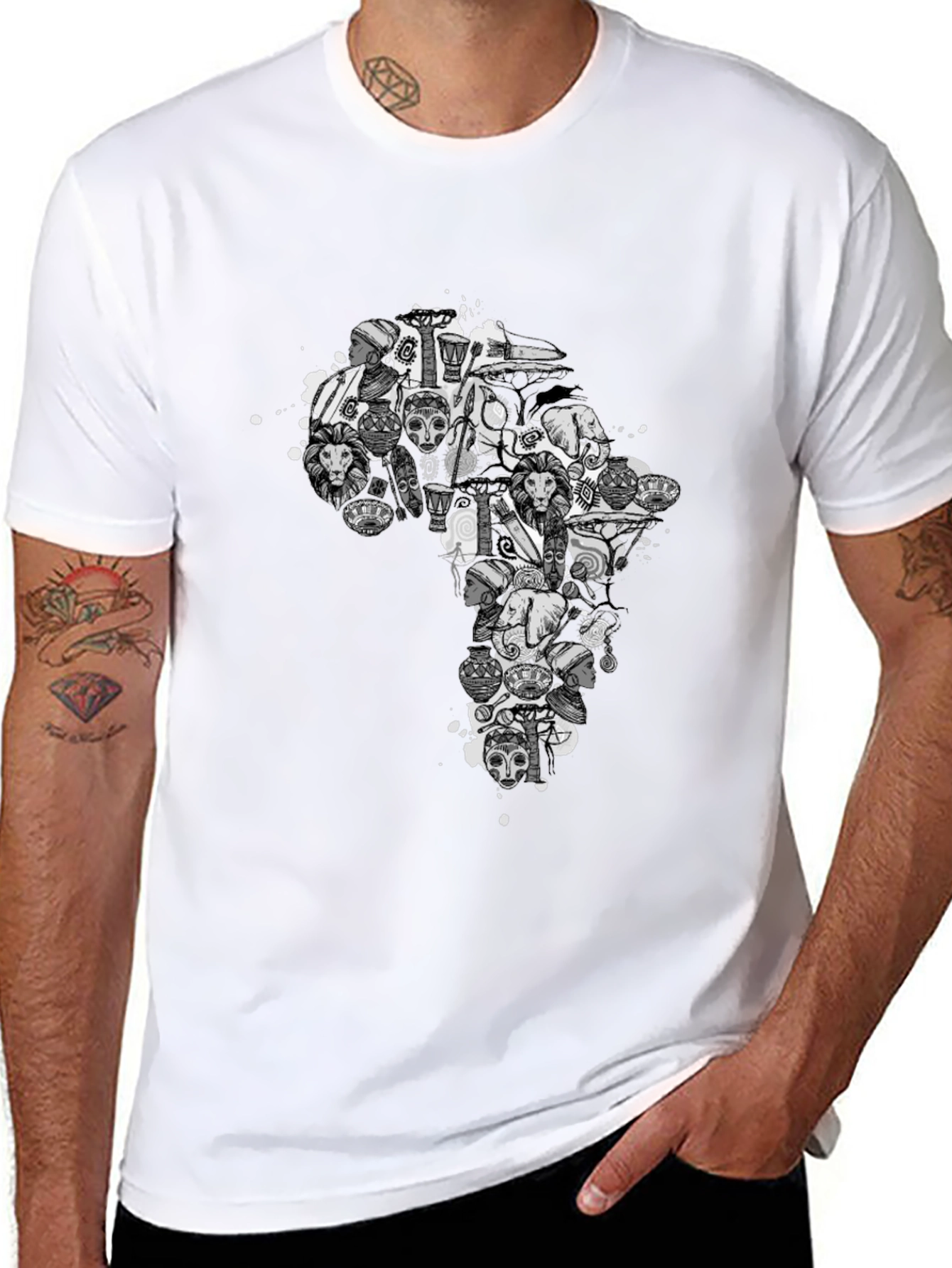 African Art Print Black T-Shirt