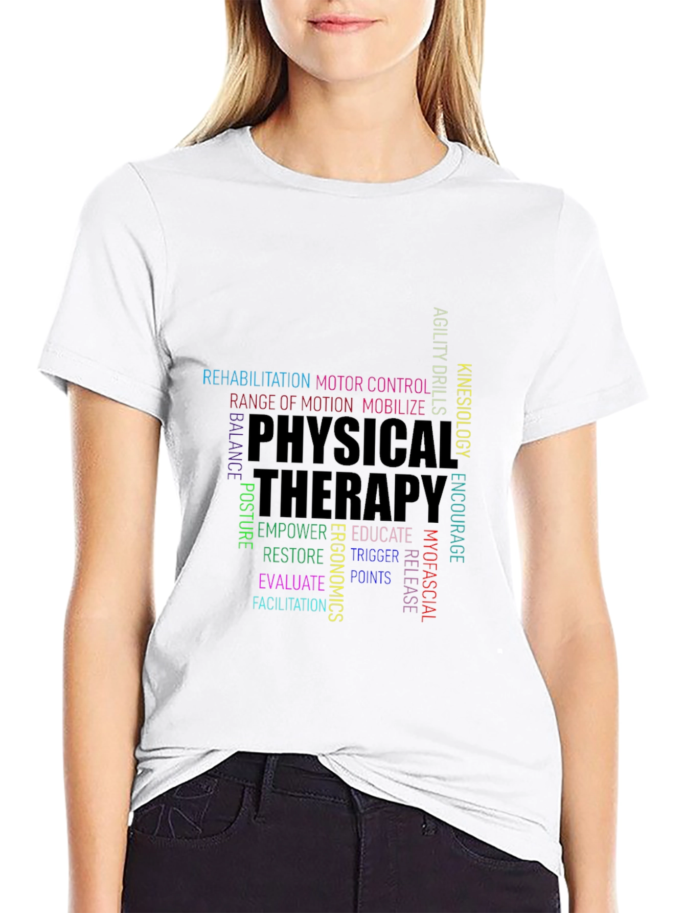 Physical Therapy Word Art Black T-Shirt