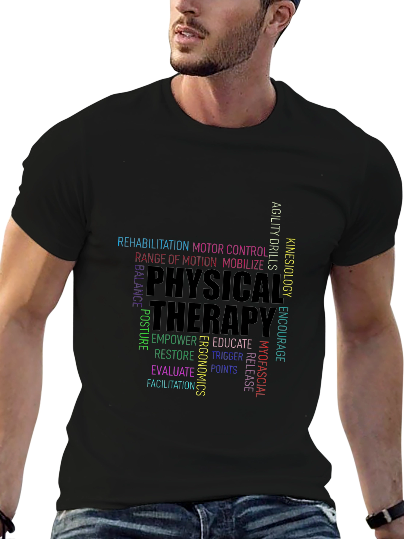 Physical Therapy Word Art Black T-Shirt