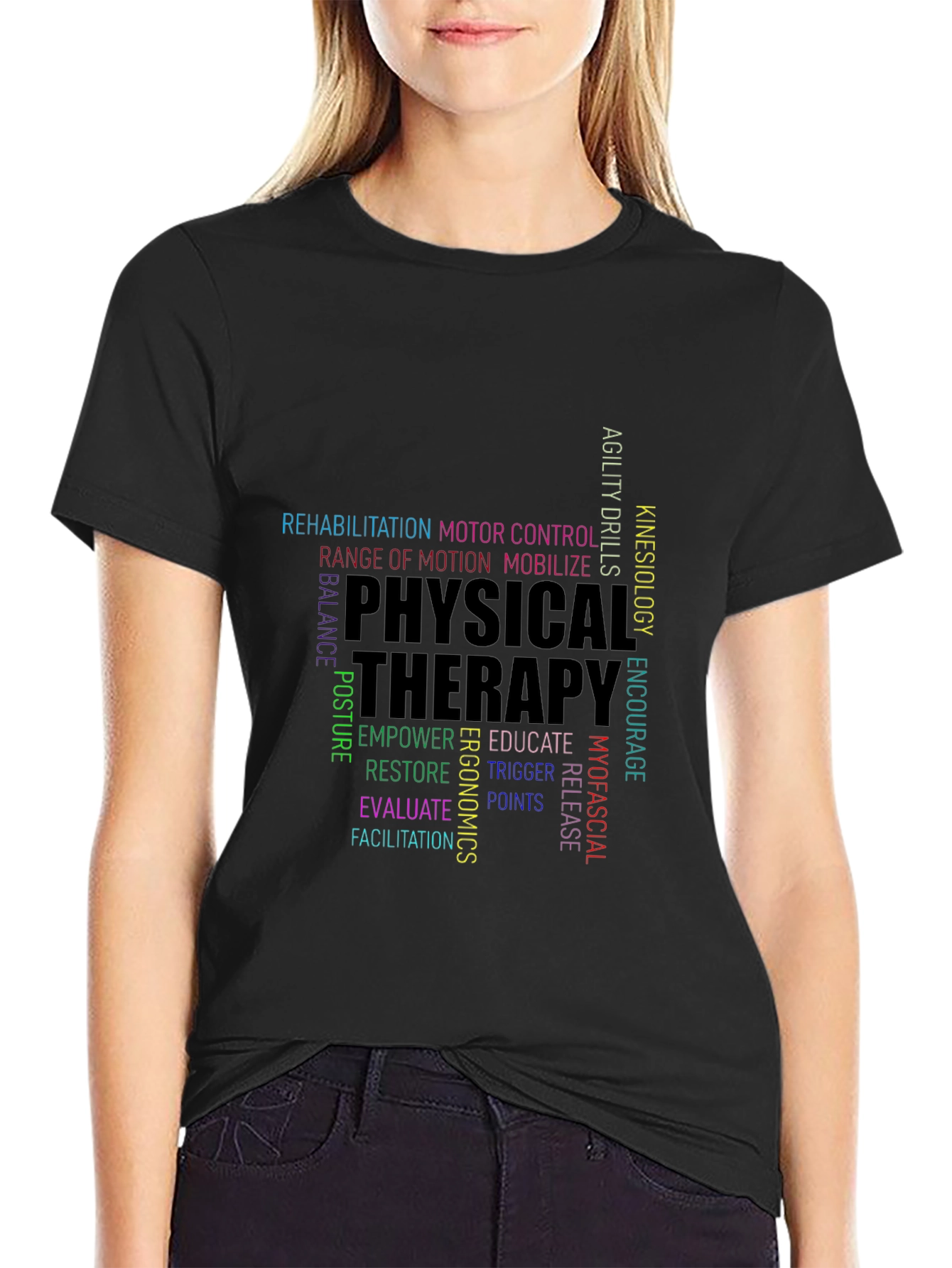 Physical Therapy Word Art Black T-Shirt
