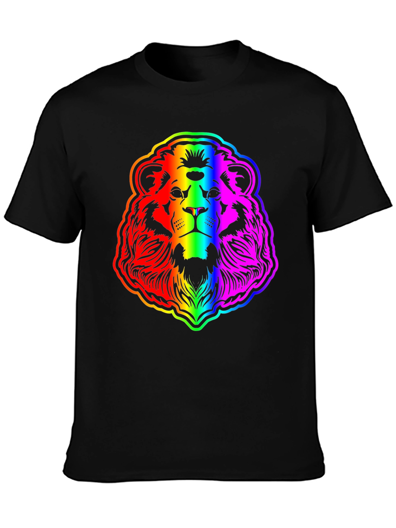 Rainbow Lion Graphic Tee - Bold Mens Black T-Shirt