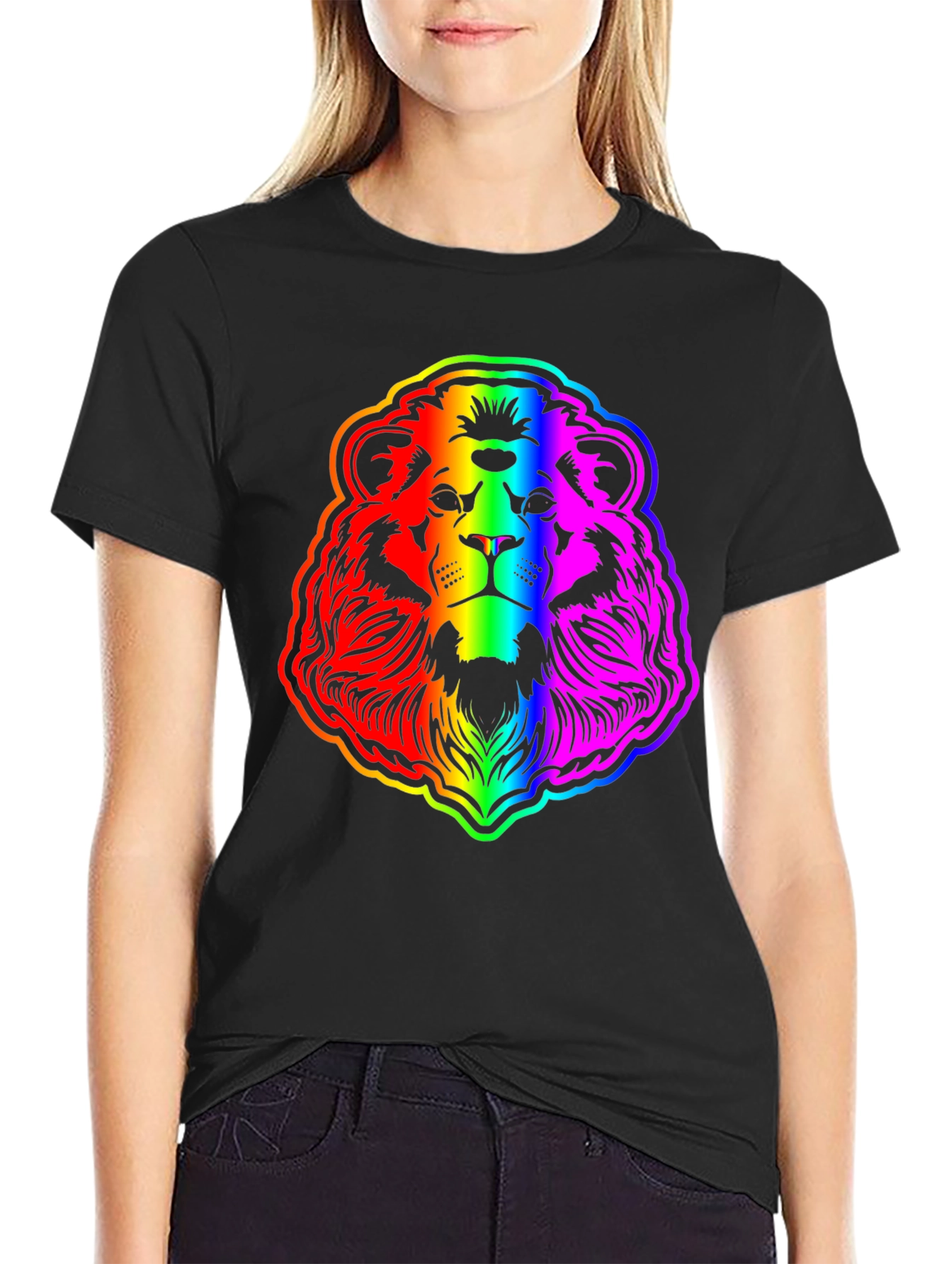 Rainbow Lion Graphic Tee - Bold Mens Black T-Shirt