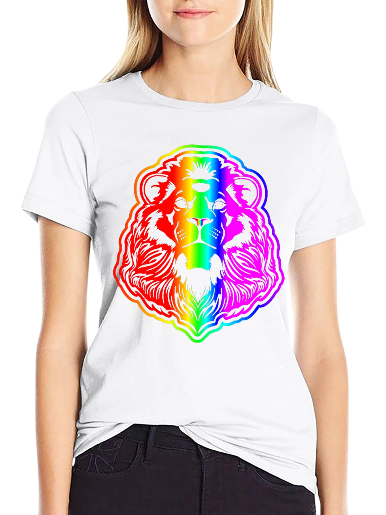 Rainbow Lion Graphic Tee - Bold Mens Black T-Shirt