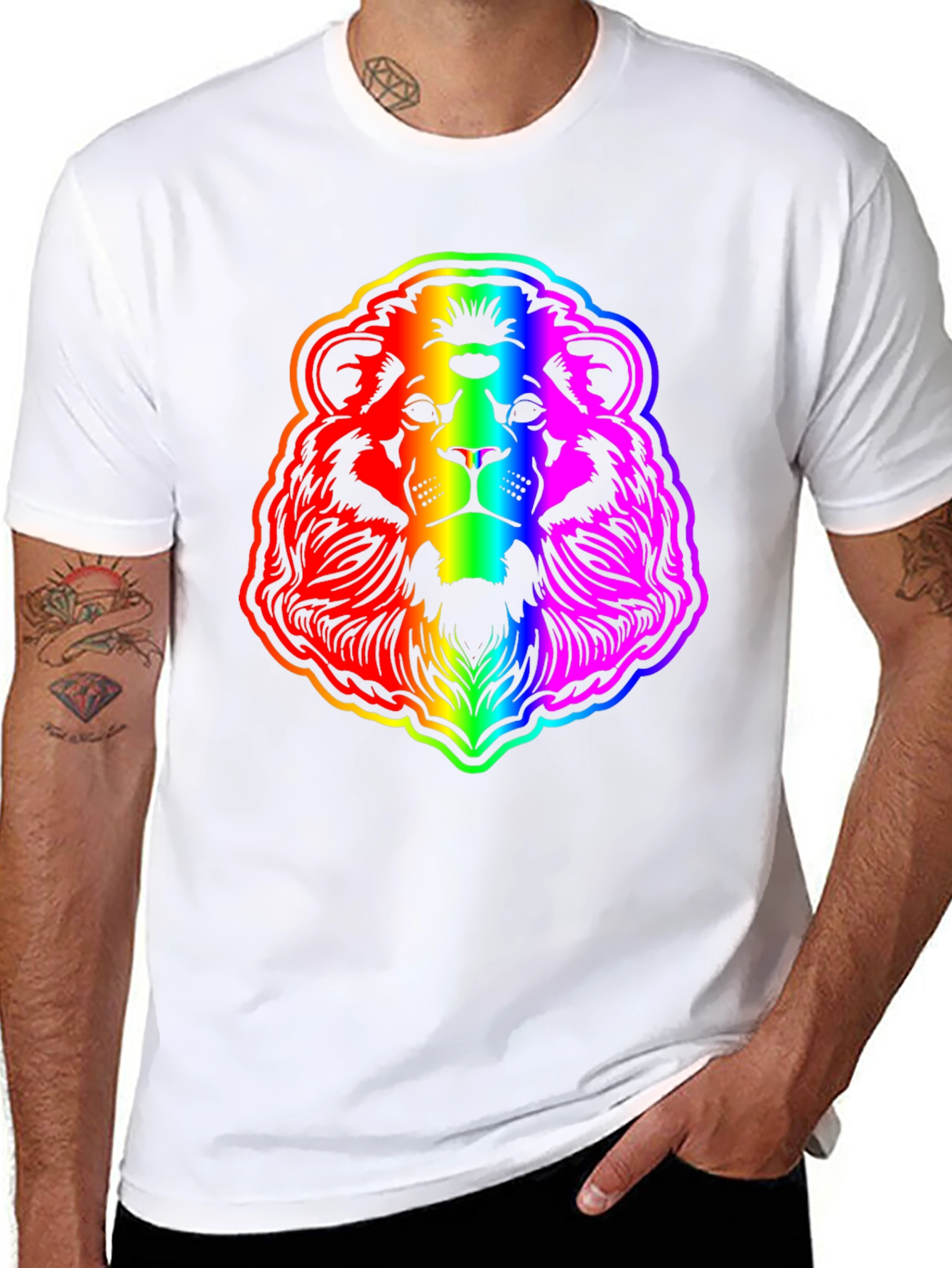 Rainbow Lion Graphic Tee - Bold Mens Black T-Shirt