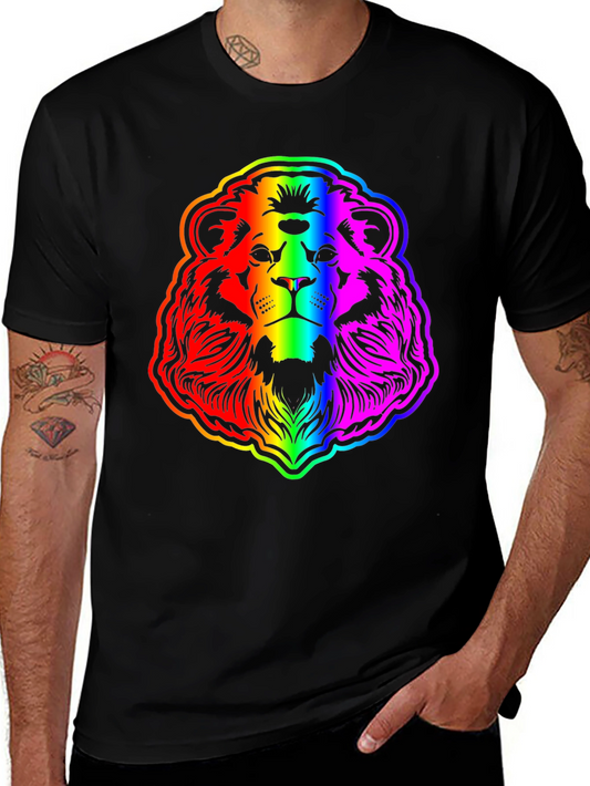 Rainbow Lion Graphic Tee - Bold Mens Black T-Shirt