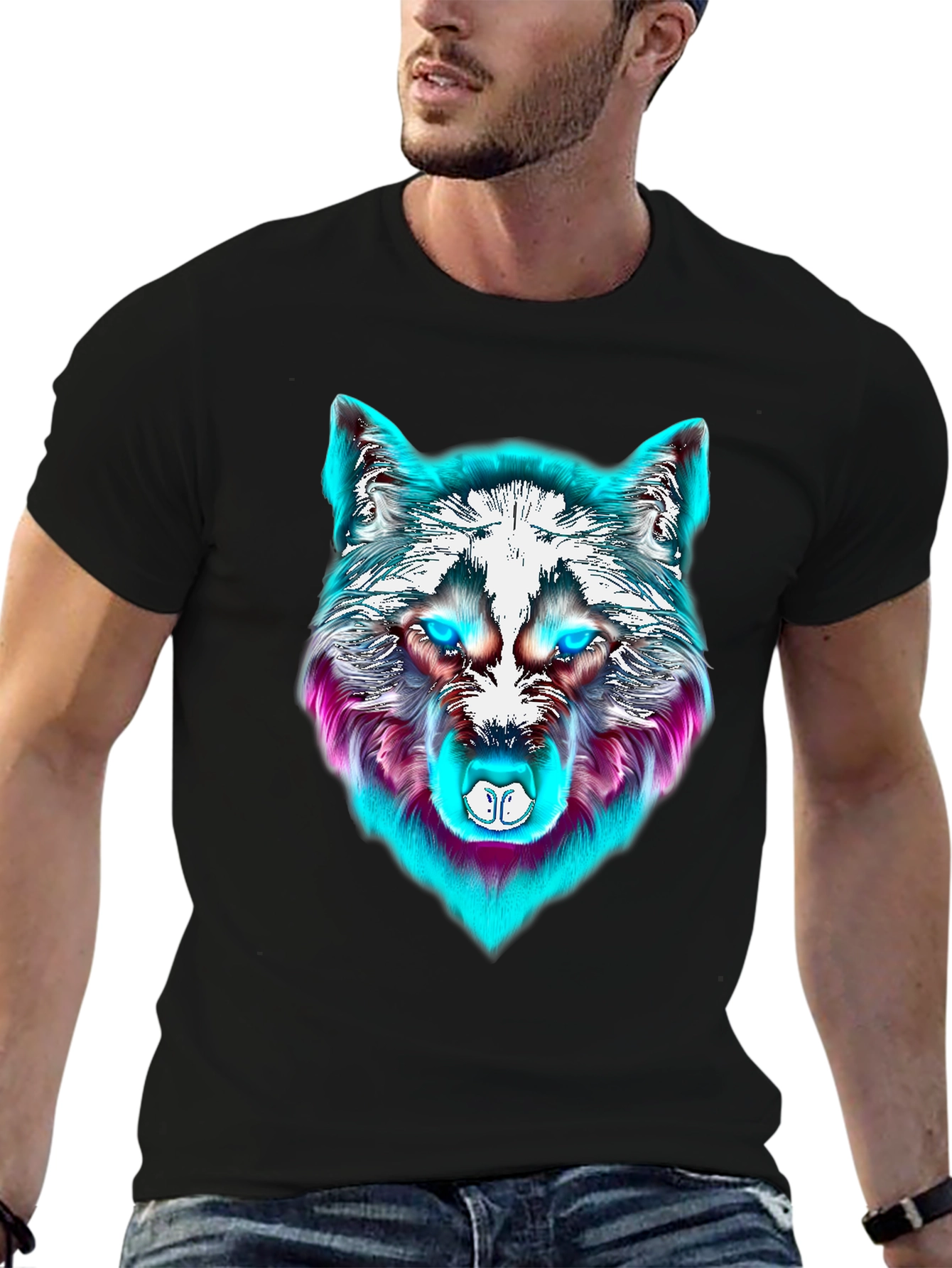 Neon Wolf Graphic Tee - Mens Black T-Shirt