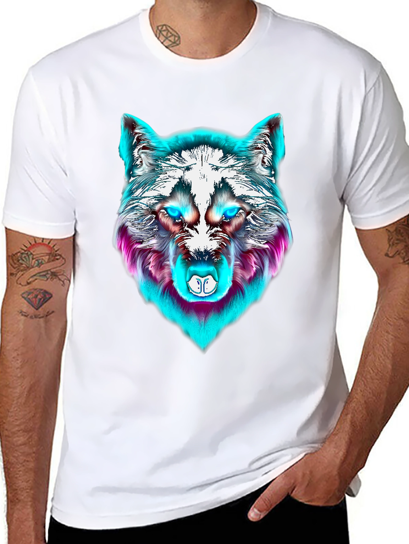 Neon Wolf Graphic Tee - Mens Black T-Shirt