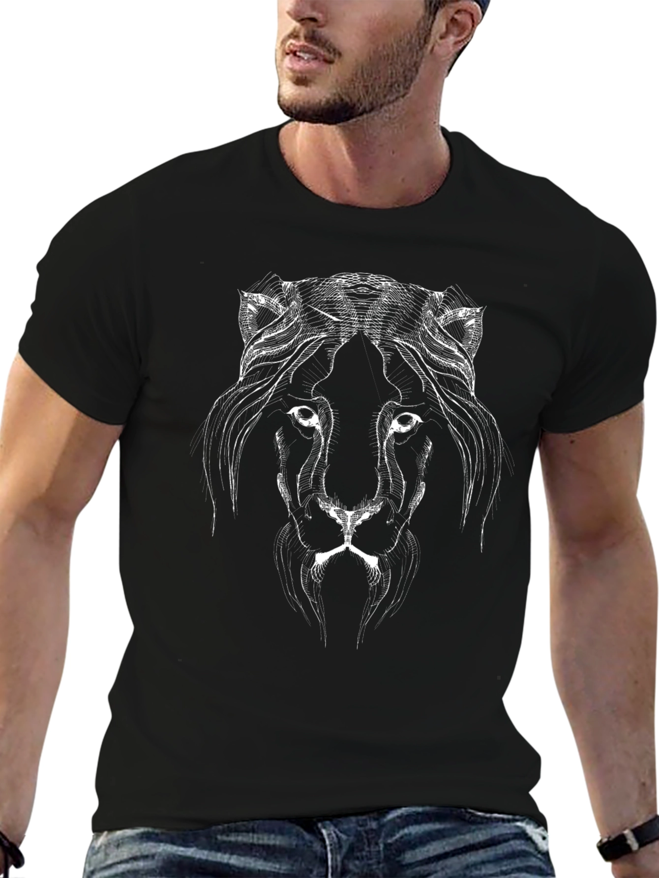 Lion Graphic Print Black Tee