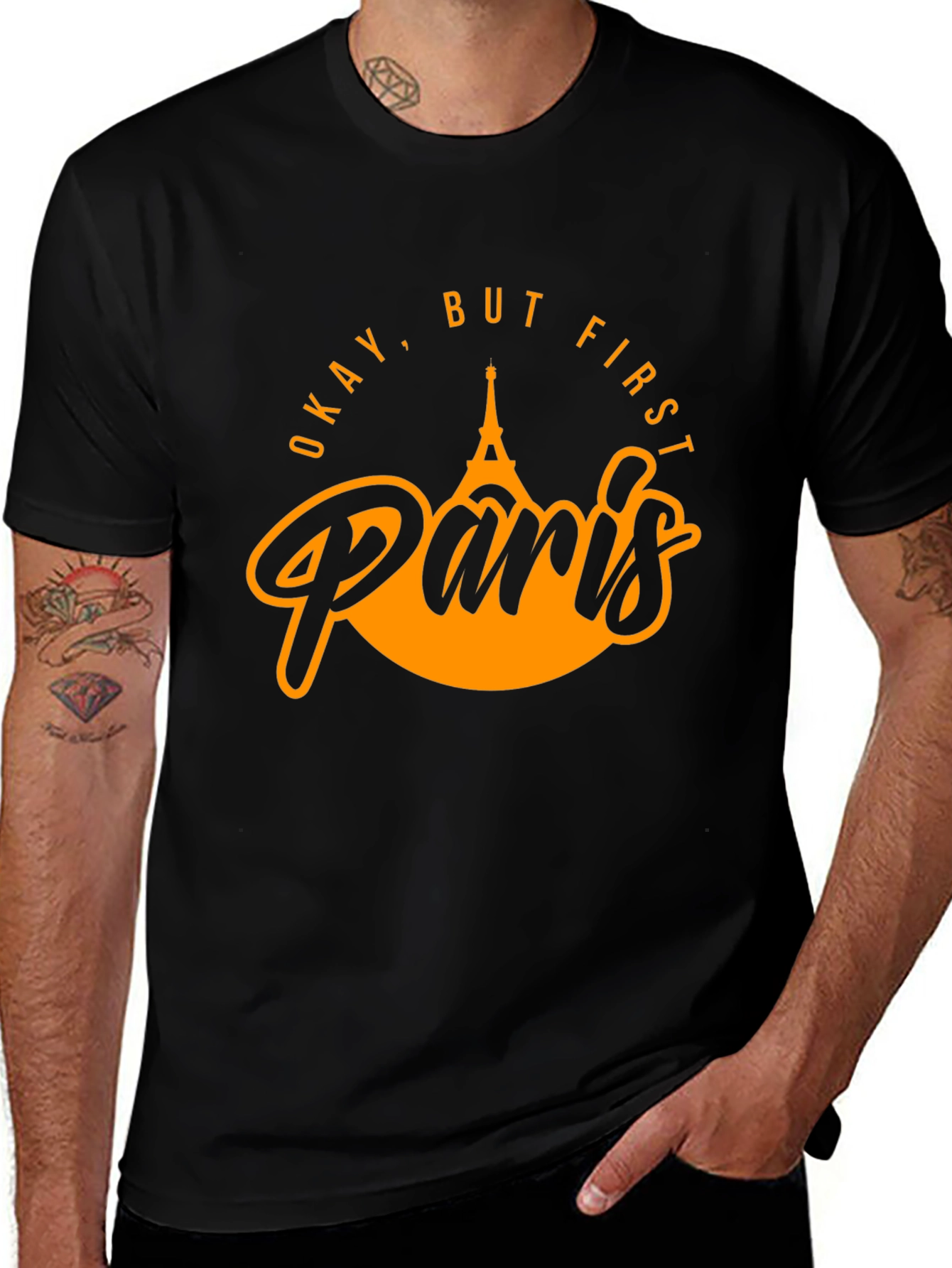 Okay But First Paris Black Graphic Tee