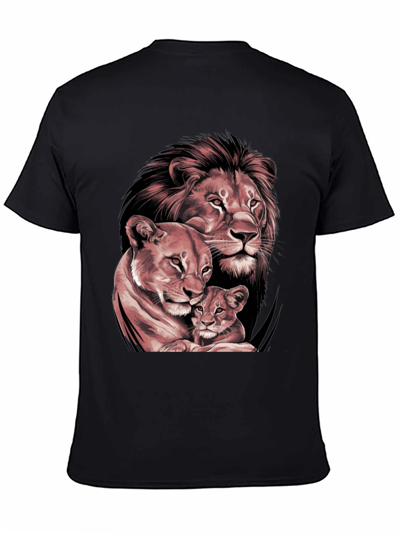 Lion Family Graphic Tee - Black Crew Neck T-Shirt