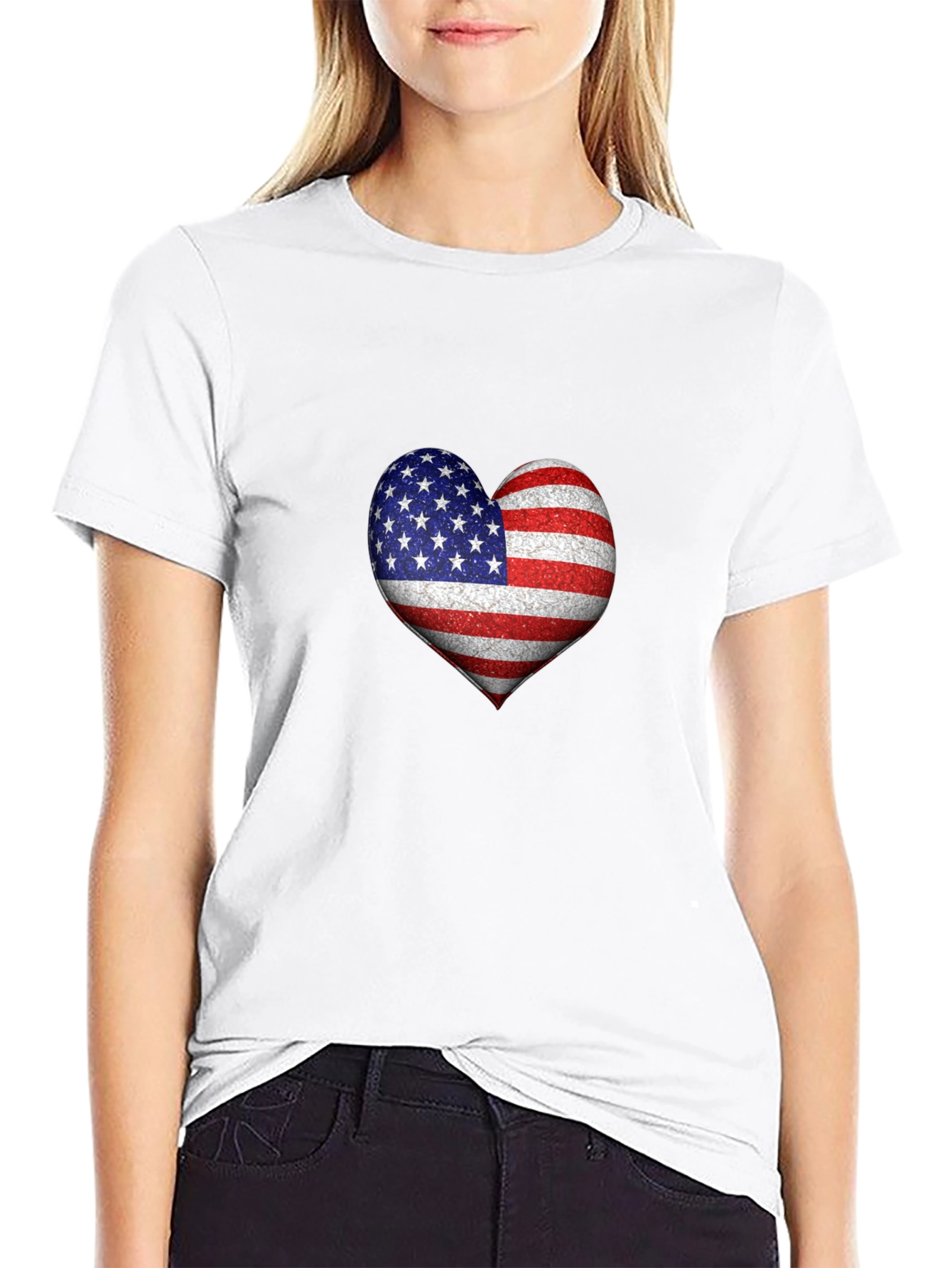 American Flag Heart Graphic T-Shirt