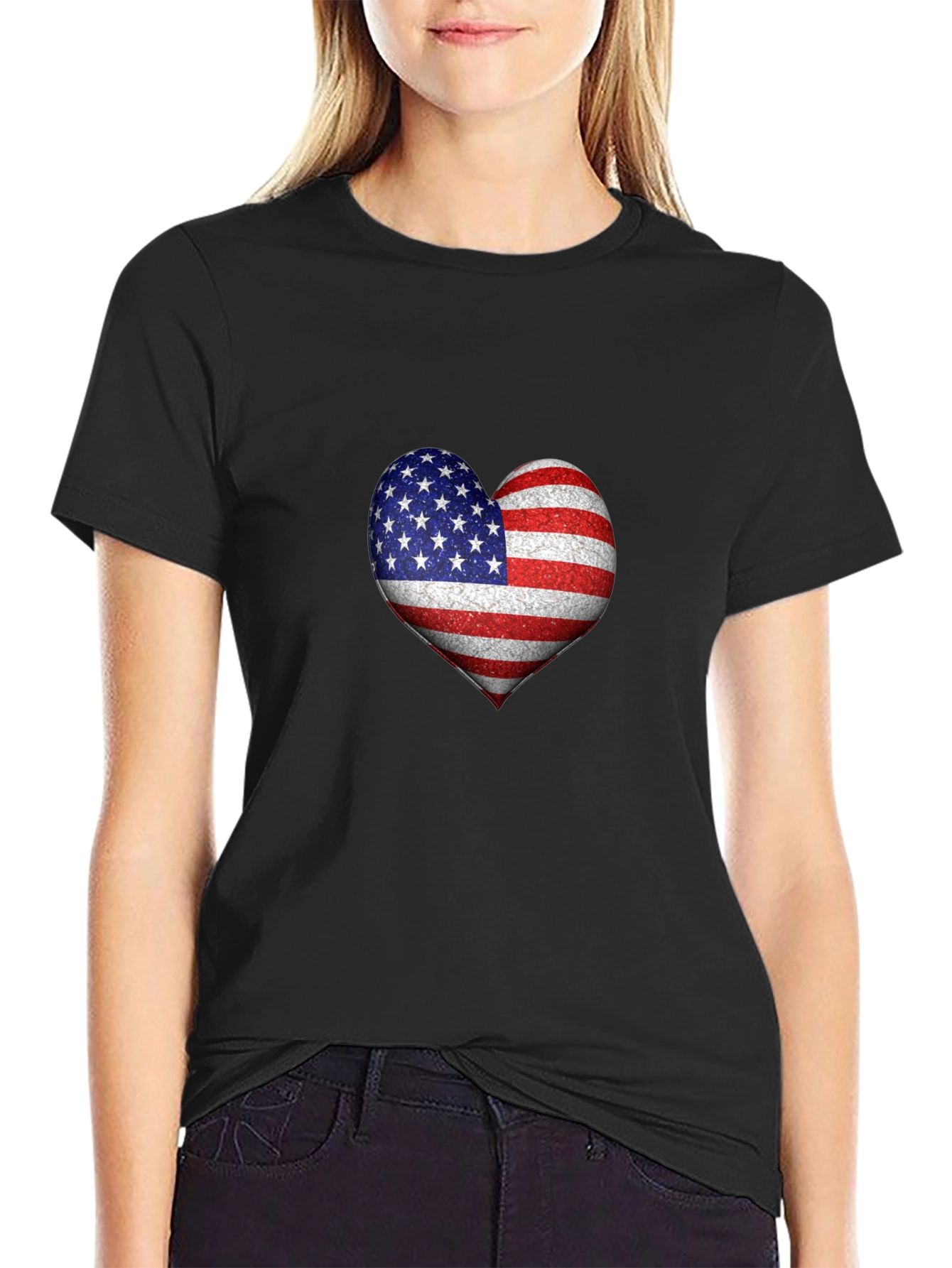 American Flag Heart Graphic T-Shirt