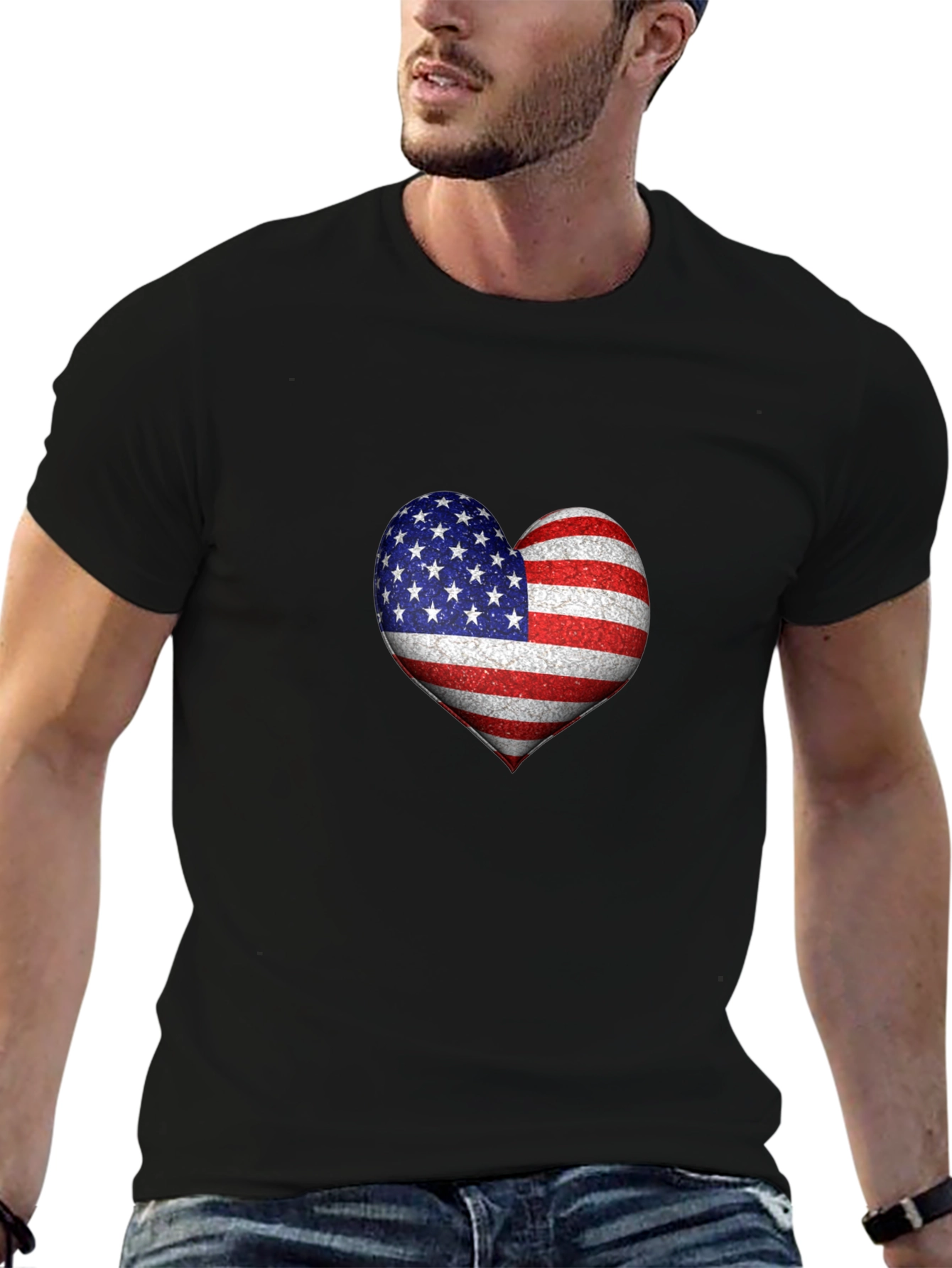 American Flag Heart Graphic T-Shirt